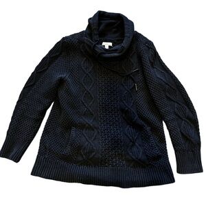 Black cable knit cowl neck sweater